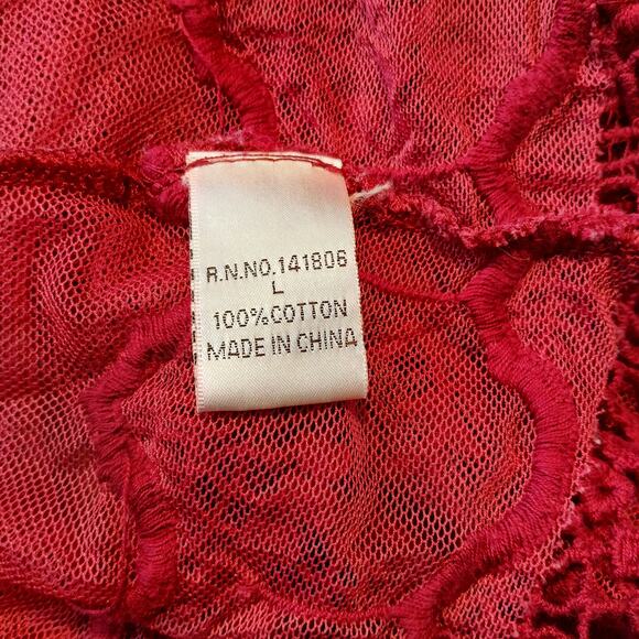 Sorrento Red Sheer Lace Top L blouse tunic swim cover boho lightweight summer - Picture 10 of 15